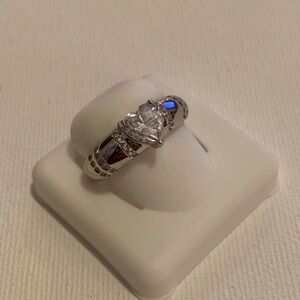 Silver over Stainless Steel Ring VVS CZ Gemstone